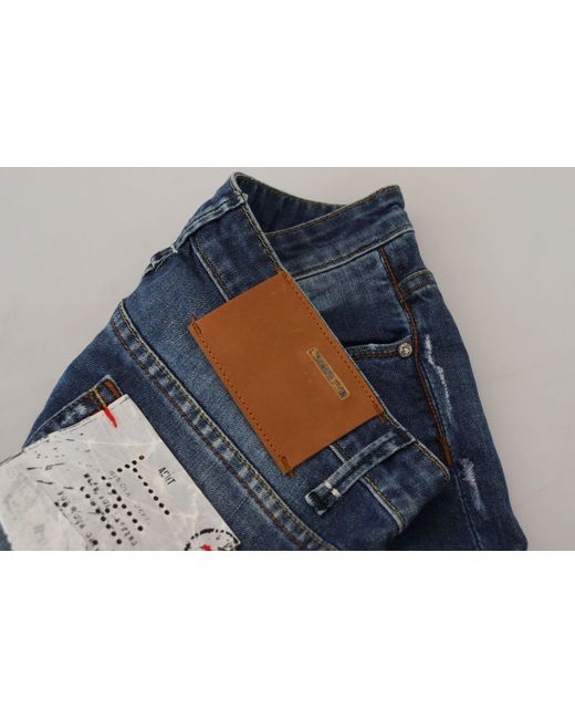Acht Blue Elegant Washed Low Waist Skinny Jeans