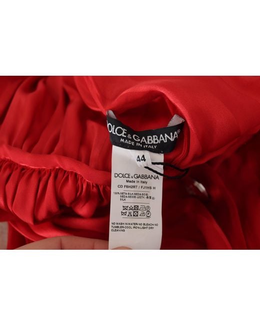Dolce & Gabbana Red Button Down Belted Midi Satin Silk Dress