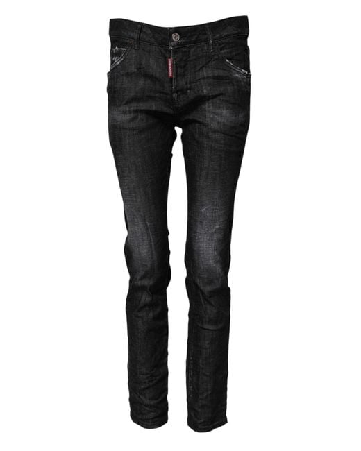 DSquared² Black Washed Cotton Mid Waist Skinny Jeans for men