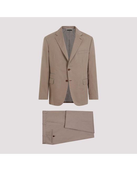 Brioni Brown Beige Cotton Suit for men