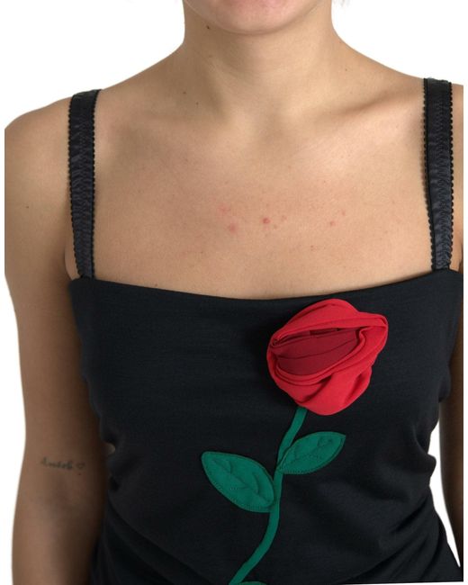 Dolce & Gabbana Black Roses Stretch Sheath Bodycon Dress