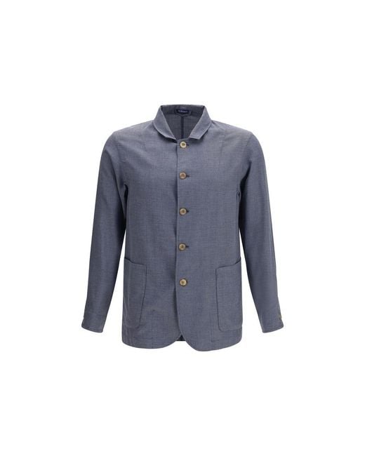 Finamore 1925 Blue Gray Wool Oves Aries Jacket for men