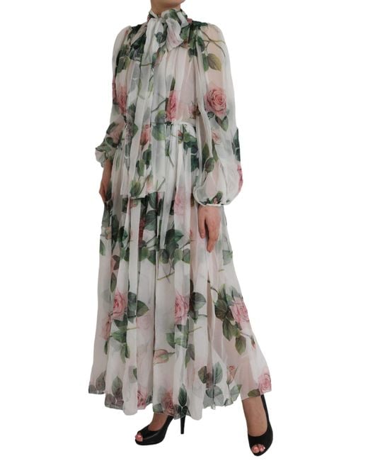 Dolce & Gabbana White Silk Floral Print Long Maxi Dress