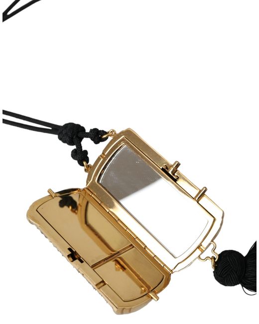 Dolce & Gabbana White Beige Exotic Leather Mini Mirror Tassel Make Up Holder Bag