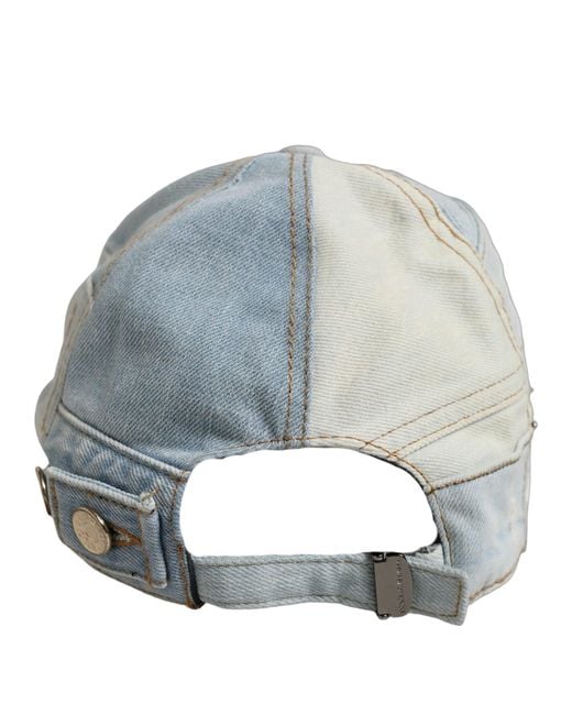 Dolce & Gabbana Men Blue Patchwork Cotton Denim Baseball Cap Hat for men