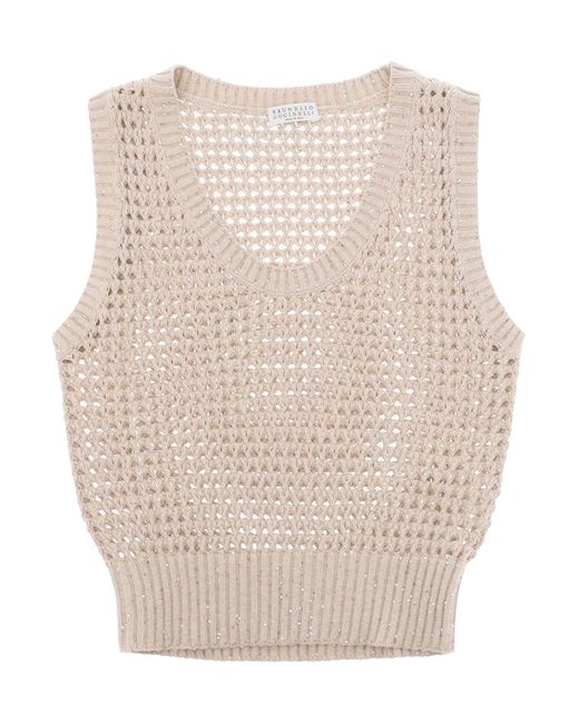 Brunello Cucinelli Natural Knit Top With Sparkling Details