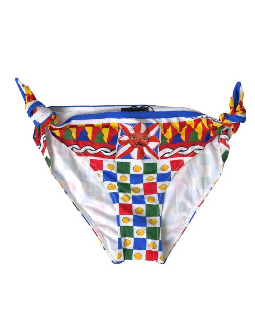 Dolce & Gabbana White Multicolor Carretto Bottom Swim Beachwear Bikini