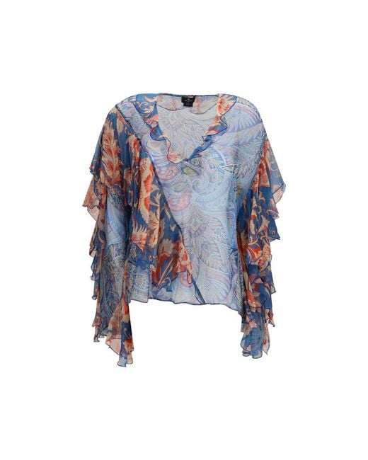 Etro Blue Multicolor Silk Pattern Shirt