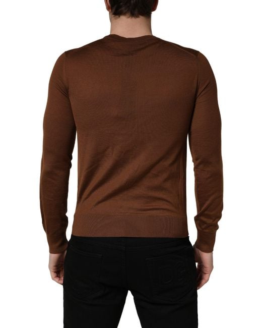 Dolce & Gabbana Brown Cashmere Men Crew Neck Pullover Sweater for men