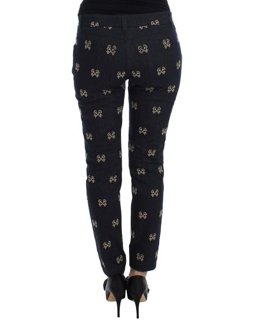 Dolce & Gabbana Black Key Embroidered Slim Fit Kate Jeans
