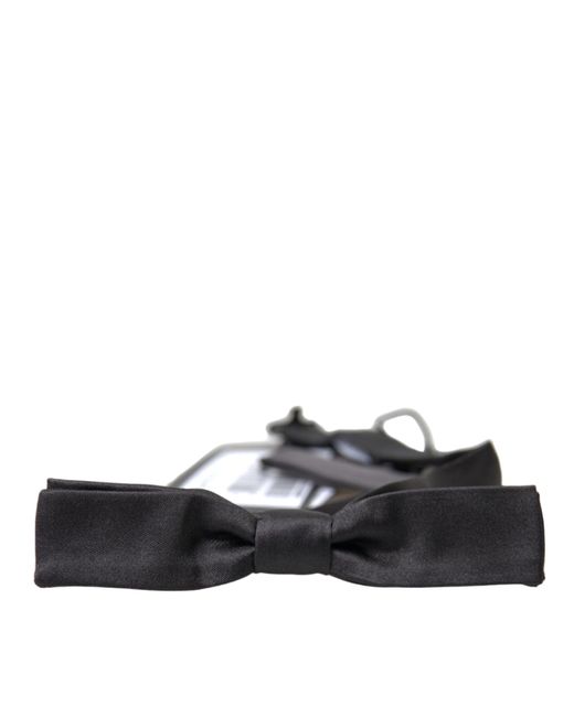 Dolce & Gabbana White Dark Grey Silk Adjustable Neckpapillon Bow Tie for men