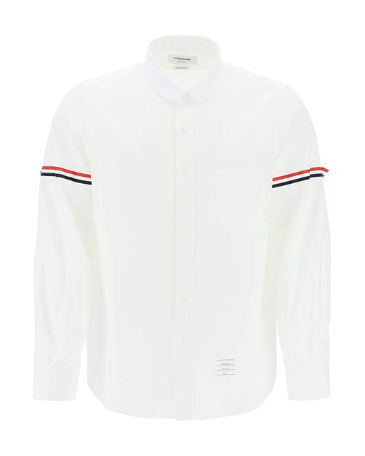 Thom Browne White Seersucker Shirt With Rounded Collar for men