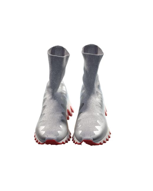 Christian Louboutin Sharky Sock Flat Silver Maille Lurex Sneakers 