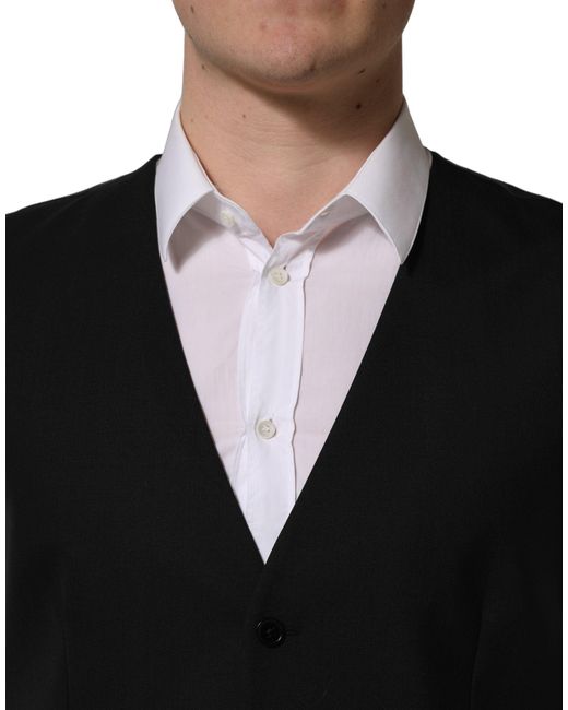 Dolce & Gabbana Black Wool Single Breasted Waistcoat Vest for men