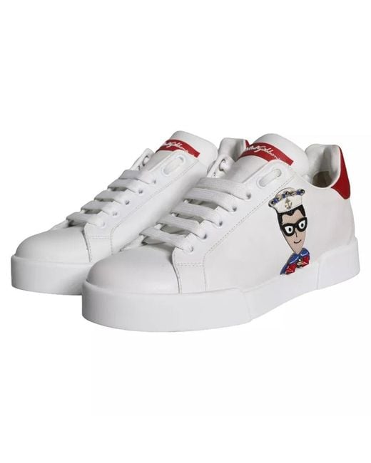 Dolce & Gabbana Gray Patch Calfskin Nappa Portofino Sneakers Shoes