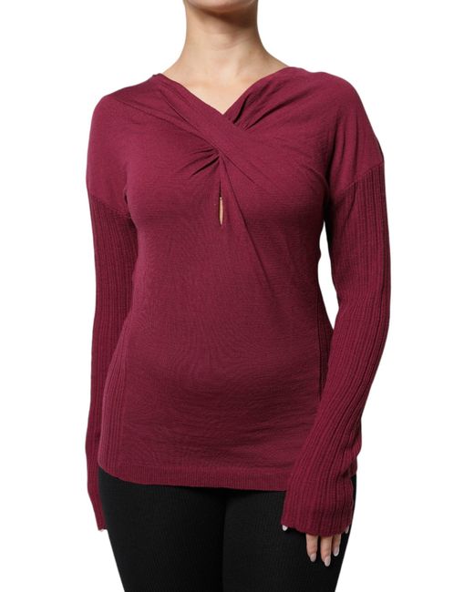 Roberto Cavalli Red Keyhole Knit Sweater Twist Neckline