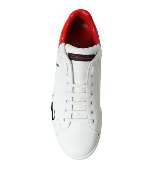 Dolce & Gabbana White Red Leather Low Top Sneakers Shoes for men