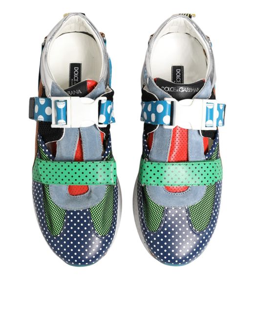 Dolce & Gabbana Blue Multicolor Leather Low Top Sneakers Shoes for men