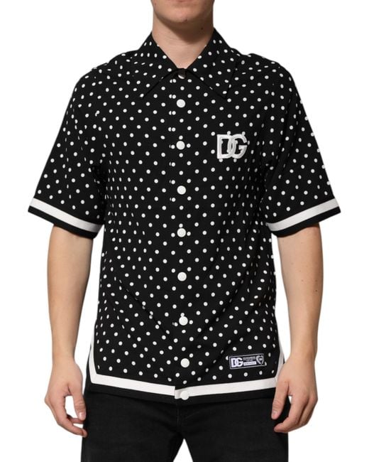 Dolce & Gabbana Black Polka Dot Short Sleeves Collared Polo T-Shirt And Rayon Elastane for men