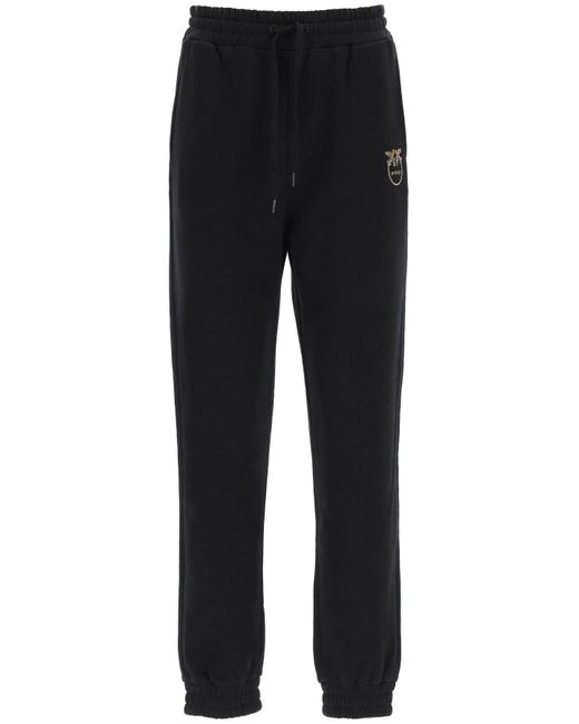 Pinko Cotton Sweatpants With Love Birds Embroidery in Black - Lyst