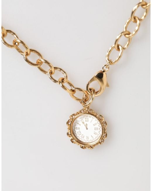 Dolce & Gabbana White Crystal Clock Pendant Statement Jewelry Necklace