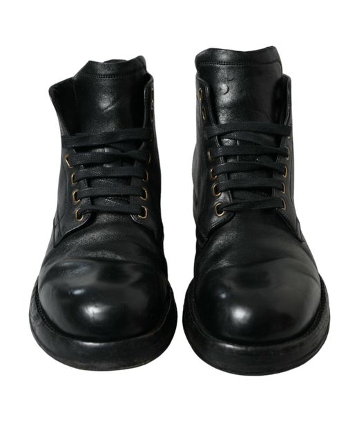 Dolce & Gabbana Black Leather Perugino Ankle Boots Shoes for men