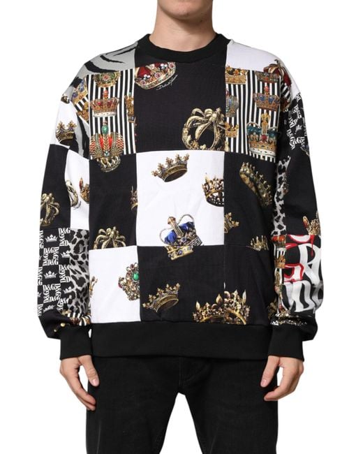Dolce & Gabbana Gray Multicolor Crown Print Sweatshirt Sweater for men