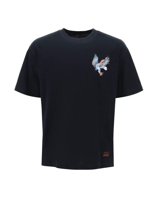 Evisu Black T Shirt With Eagle Print And Logo Embroidery for men