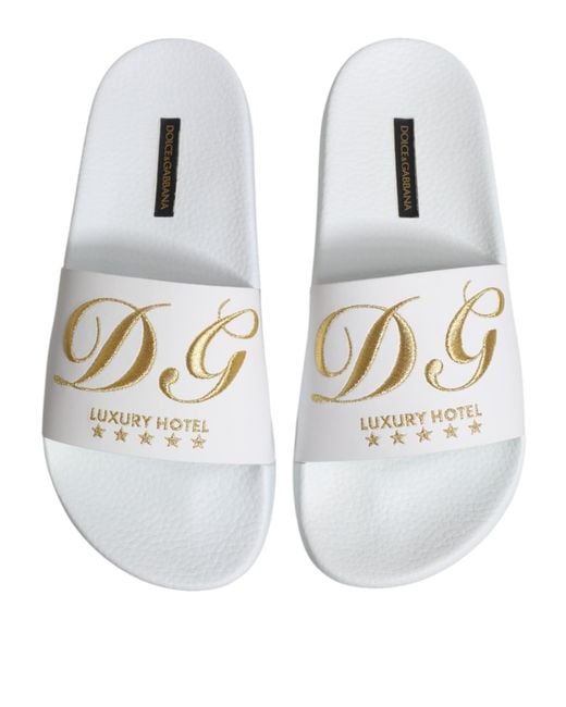 Dolce & Gabbana White Leather Slides Sandals Beachwear Shoes for men