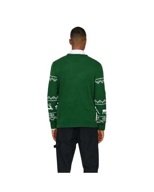 Only & Sons Green Bicolor Marabou Sweatshirt for men