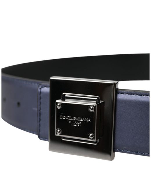 Dolce & Gabbana Blue Leather Square Metal Buckle Belt