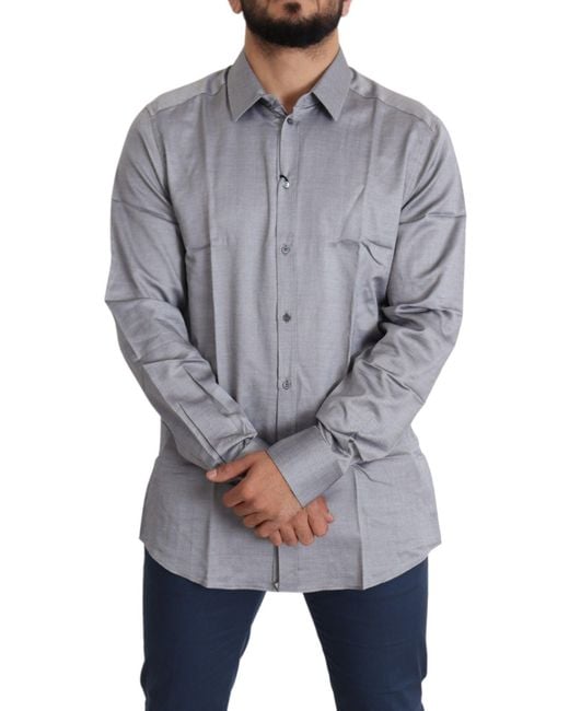 Dolce & Gabbana Gray Cotton Formal Gold Dress Shirt for men