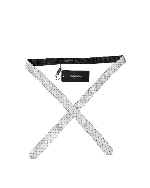 Dolce & Gabbana White Black Patterned Silk Adjustable Men Necktie Tie for men