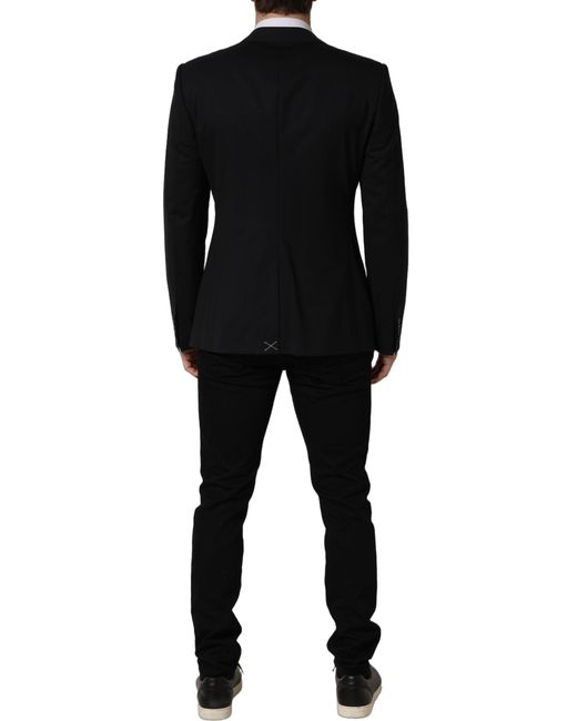 Dolce & Gabbana Black Dark Blue Wool Single Breasted Blazer Jacket for men
