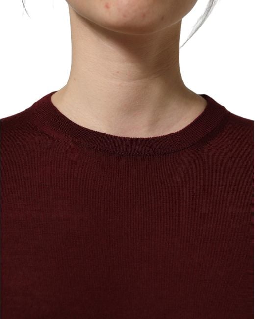 Dolce & Gabbana Red Maroon Wool Knitted Crewneck Pullover Sweater
