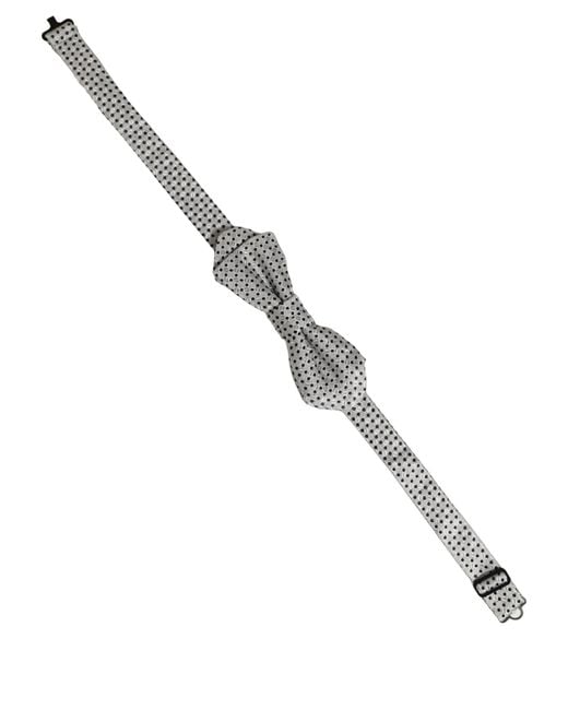 Dolce & Gabbana Gray Men Silver Black Polka Dot Adjustable Neck Papillon Bow Tie for men