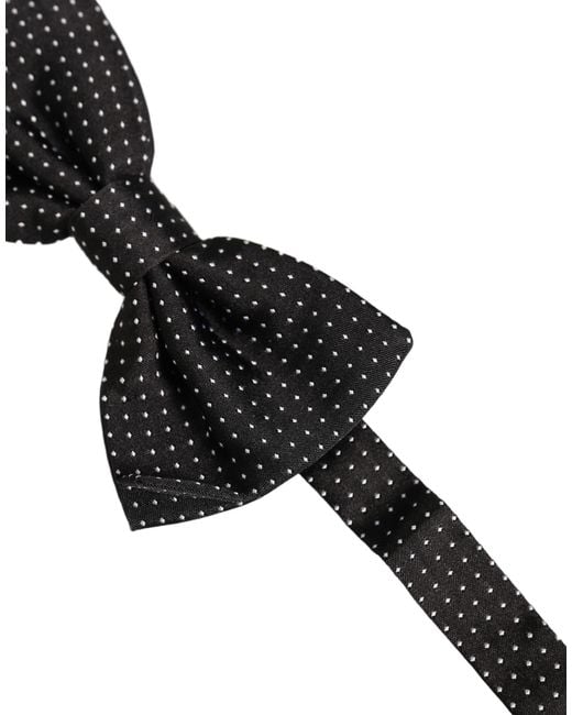 Dolce & Gabbana Men Black Polka Dot Silk Adjustable Neck Papillon Bow Tie for men