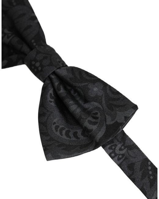 Dolce & Gabbana Men Black Paisley Silk Adjustable Neck Papillon Bow Tie for men