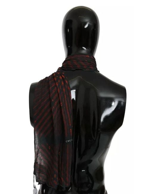 CoSTUME NATIONAL Black Red Viscose Foulard Branded Scarf for men