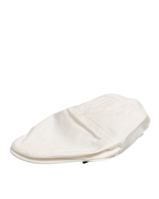 Dolce & Gabbana Natural White Cotton Blend Leather Trim Flat Men Cap Hat for men