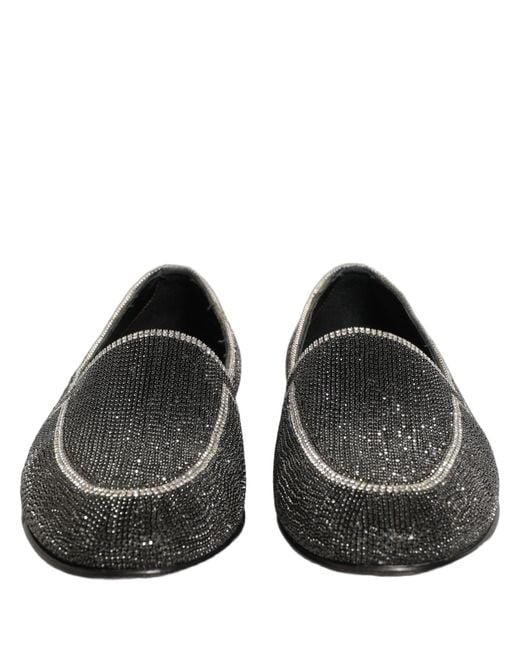 Dolce & Gabbana Black Crystal Embellished Men Loafers Shoes for men
