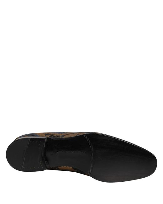 Dolce & Gabbana Gray Blue Brocade Slip On Men Dress Loafers Shoes for men