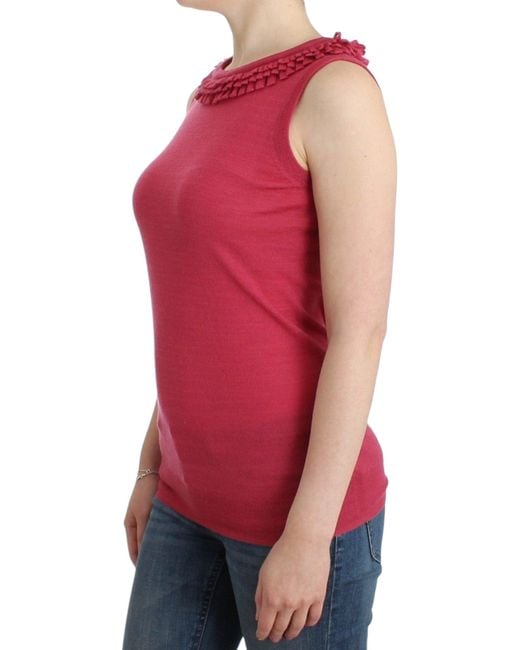 John Galliano Red Wool Top Pink Sig11964