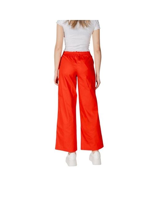 ONLY Red Multicolor Cotton Casual Pants
