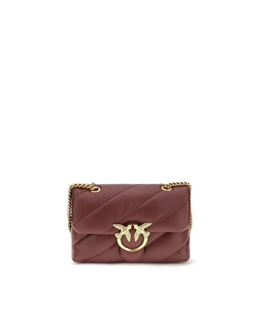 Pinko Purple Bordeaux Calf Leather Bos Taurus Shoulder Bag