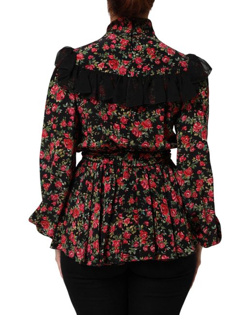 Dolce & Gabbana Black Floral Print Long Sleeve Blouse Top
