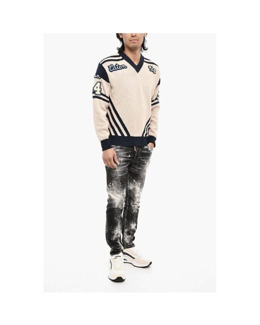 DSquared² Natural V-neck Sweater With Contrasting Trims - M for men