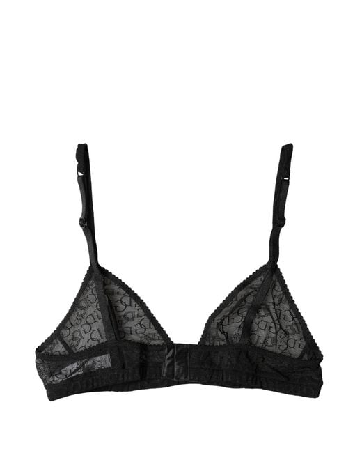 Dolce & Gabbana Black Logo Mania Sheer Soft Cup Bra Underwear Elastane Nylon Clothing