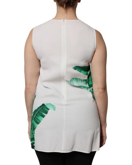 Dolce & Gabbana Green White Banana Leaf Print Round Neck Tank Top for men