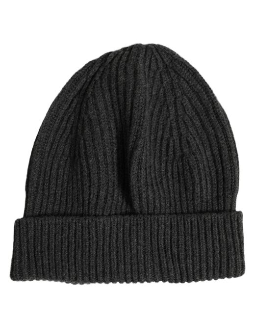 Dolce & Gabbana Black Men Charcoal Grey Ribbed Wool Knit Beanie One Size Hat for men